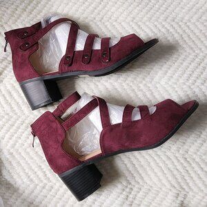 Journee Collection Multi Strapped Opened Toe Heeled Sandals - Wine